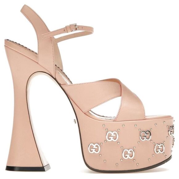 Gucci GG Embellished Pink Platform sandal Silver Interlocking G Studs 41 - Picture 7 of 9
